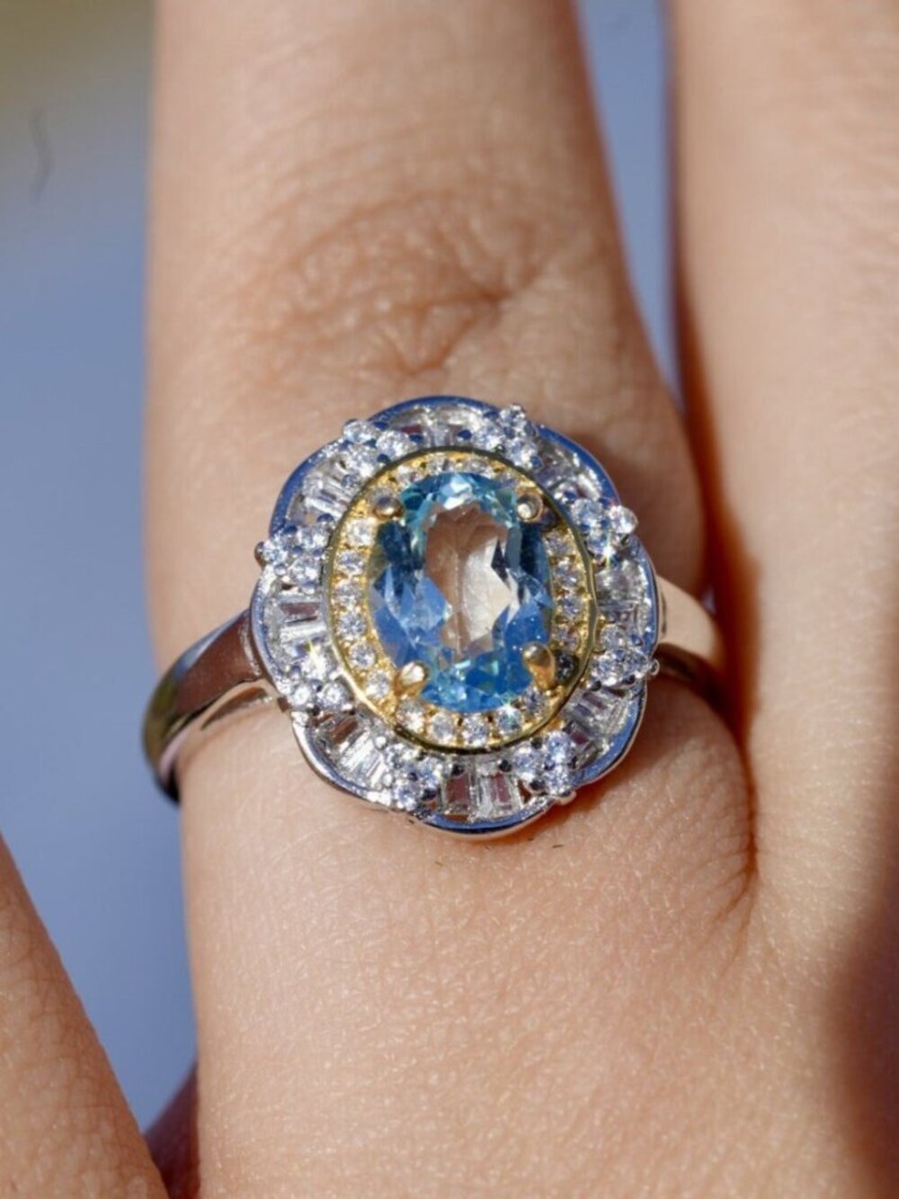 Natural Blue Aquamarine Gemstone Ring | Handmade 925 Sterling Silver